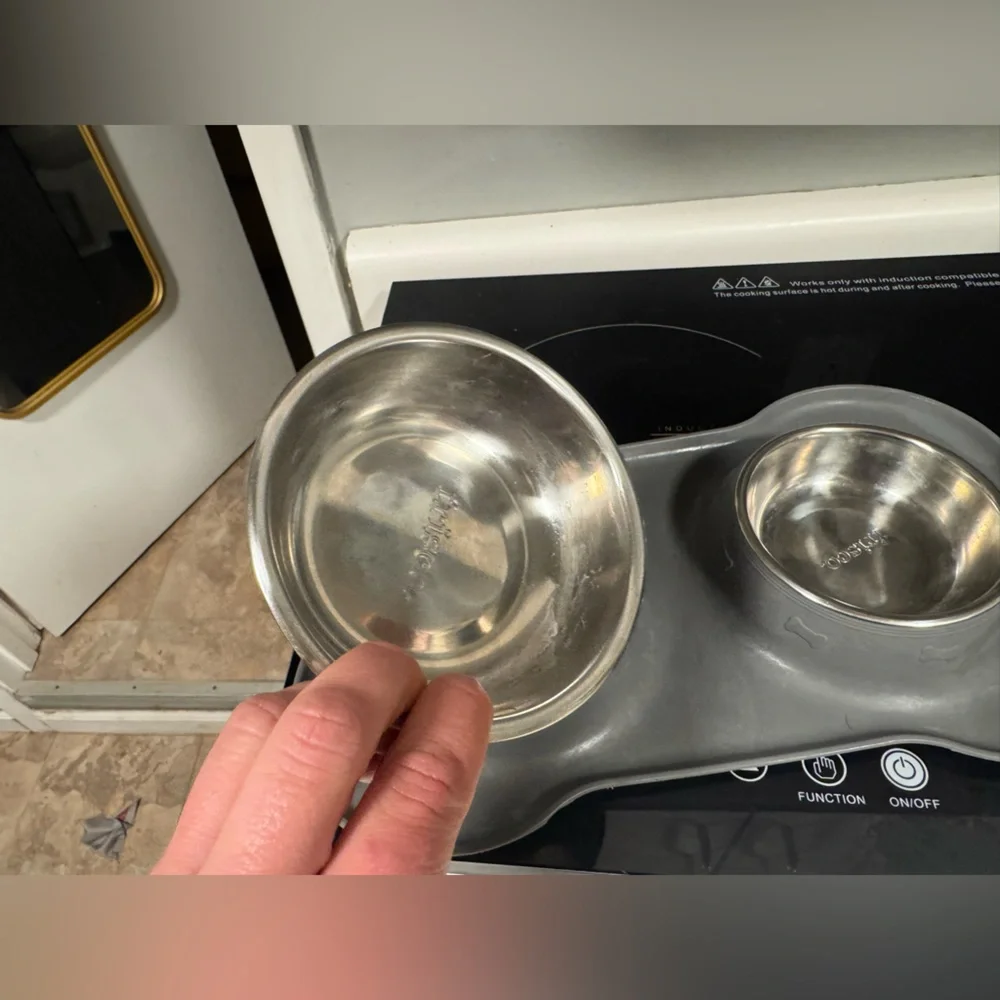 Frisco’s Gray Stainless Steel Pet Bowl and Mat Set
